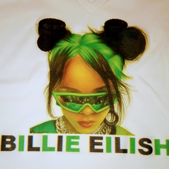 Women V Neck Billie Eilish T Shirt - Picture 3 of 5
